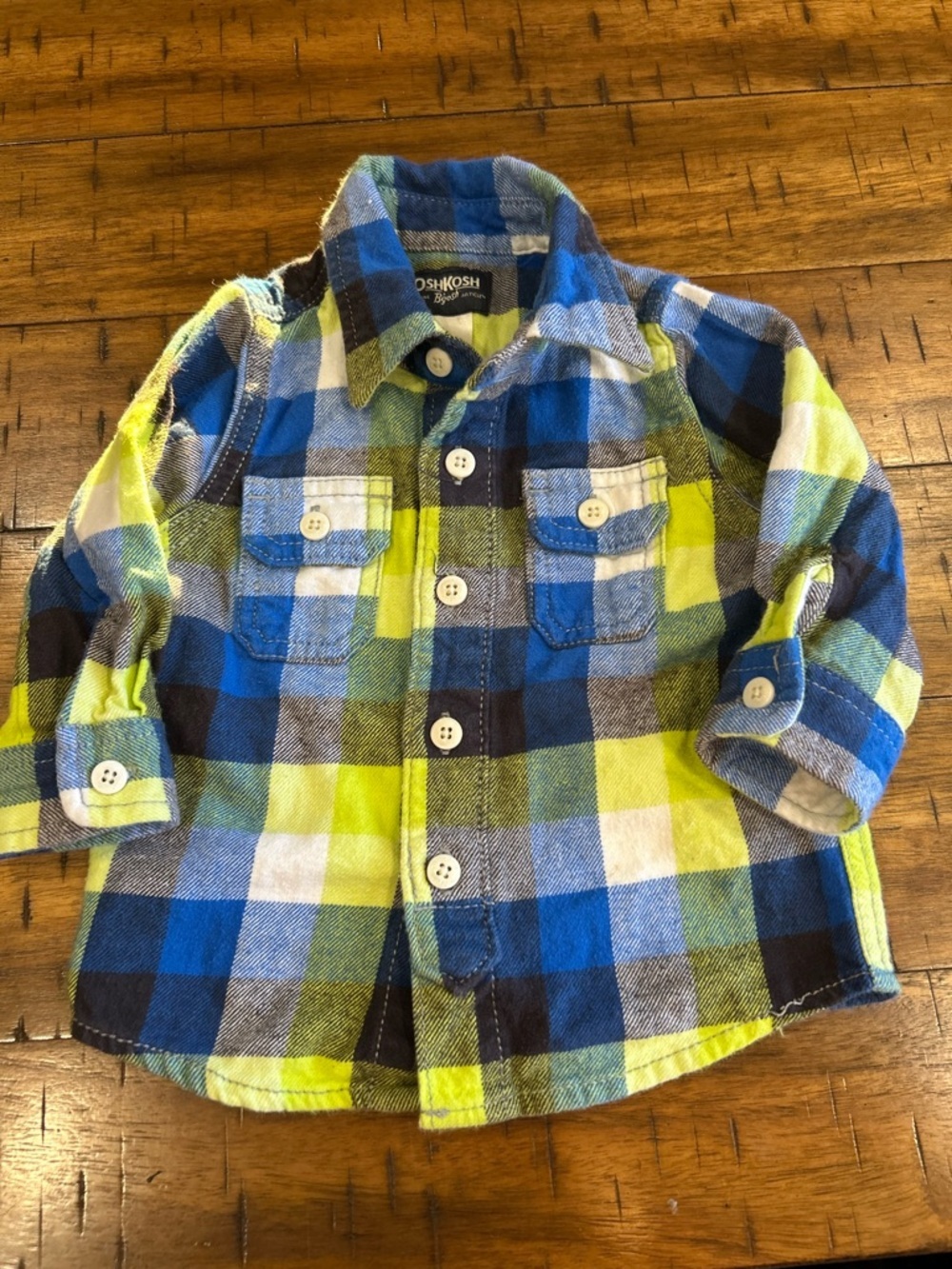 OshKosh B'gosh Neon Green & Blue Plaid Button-Down Shirt
